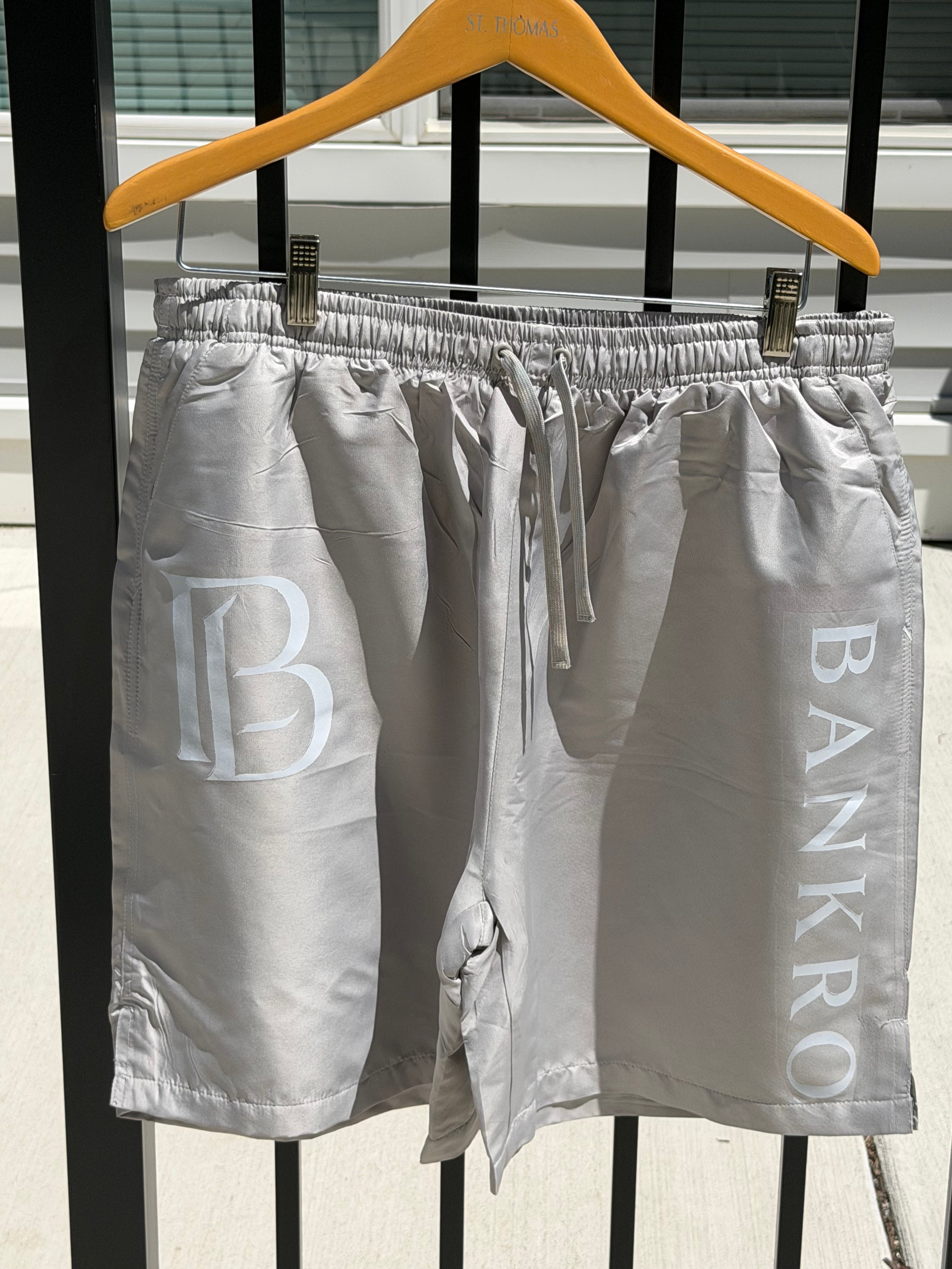 Bankro Grey And White Shorts