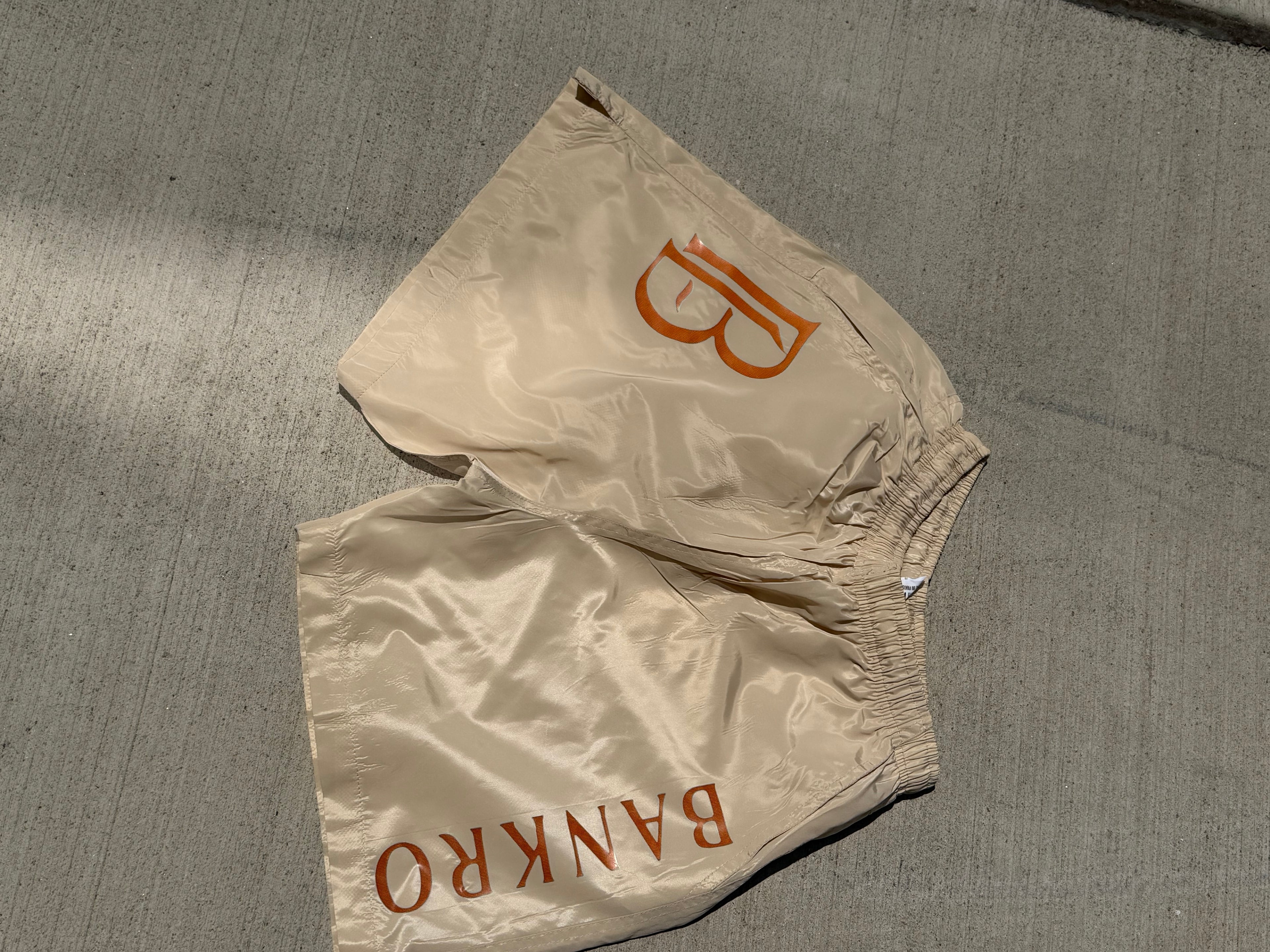 Bankro Beige And Orange Signature Shorts