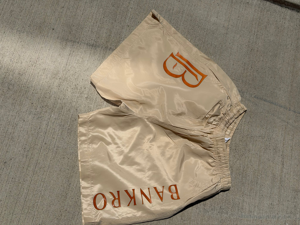 Bankro Beige And Orange Signature Shorts