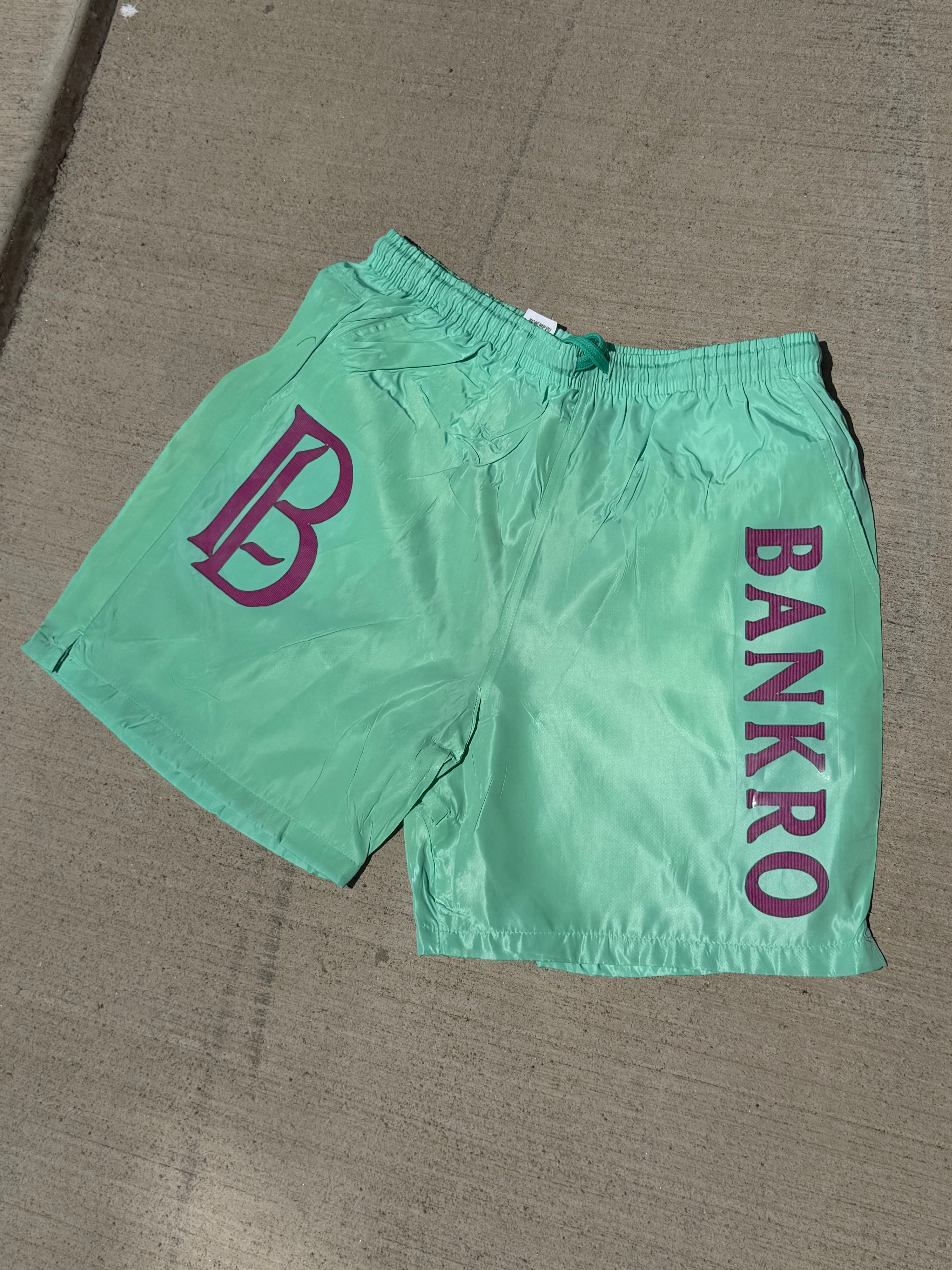 Bankro Mint Green And Purple Signature Shorts